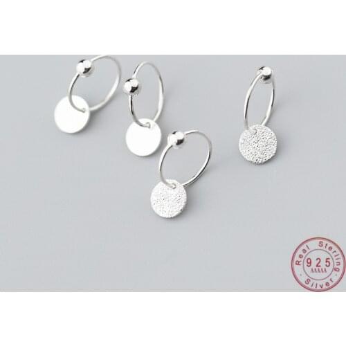 WANTME Fashion Cute Round Glossy Frosted Slice Studs Earrings for Women Girls Genuine 100% 925 Sterling Silver Jewelry Teen Gift