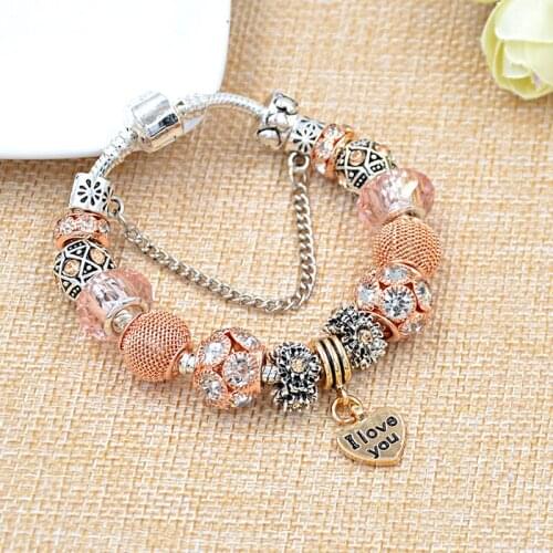 2018 Hot Gold Color Crystal Bead Bracelet for Women Big Hole Flower Ball Bracelet Charms for Jewelry Making ulseira