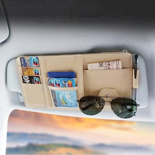 1pc Car Sun Visor Leather Storage Bag Storage Bag Card Pen Holder Cash Storage Bag Glasses Frame Packaging Finishing Accessories