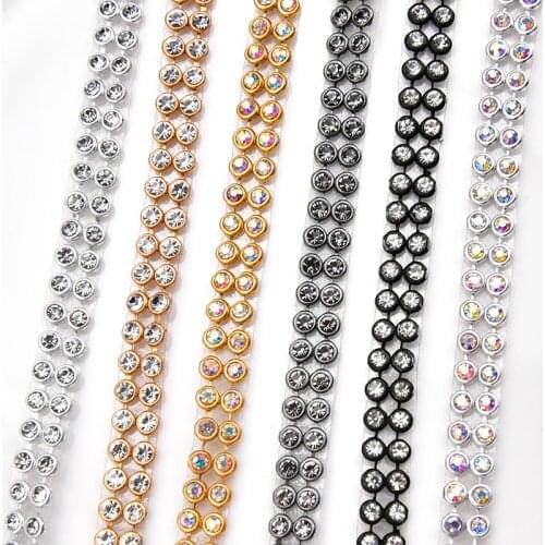 3mm 2 Rows 1.2 Meter Crystal AB Clear Stones Silver Hot Fix Rhinestone Mesh Trimming Aluminium Base Sew on Net Banding for Dress
