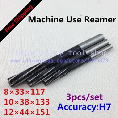 Free shipping 3/set New High performance Spiral High Cobalt Machine Reamer 8/10/12mm Reamer set Accuracy: H7