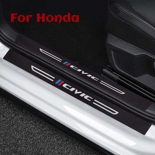 4PCS Car Styling Door Carbon leather Fiber Sill Plate For Honda Civic 2019 2020 2021 2022 Car Sticker Car Exterior Accessories