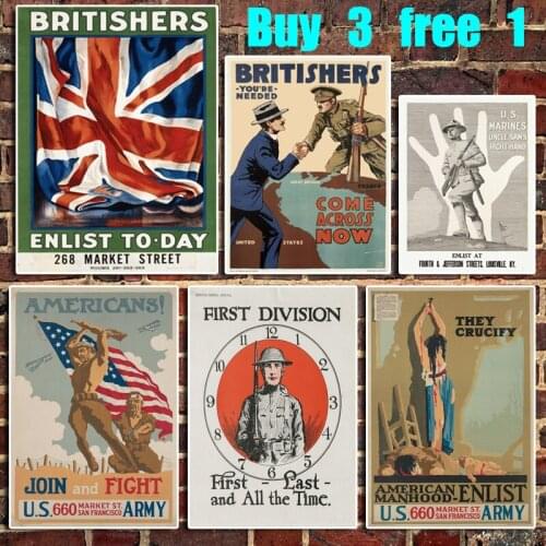 American World War I Retro Kraft Poster Bar Office Home Art Wall Sticker Decoration