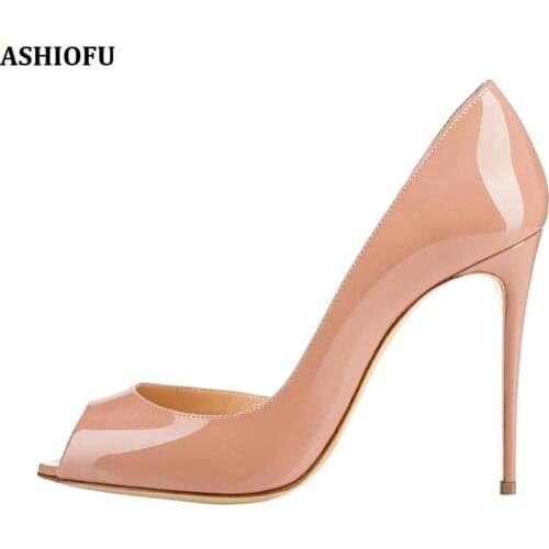 ASHIOFU Handmade Ladies High Heel Pumps Peep-toe Party Prom Dress Shoes Slip-on Club Evening Fashion Court Shoes