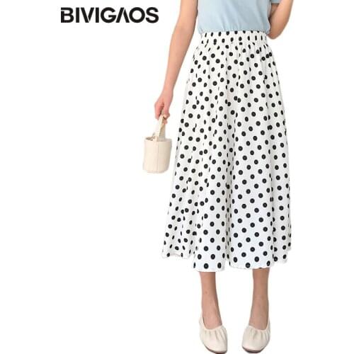 BIVIGAOS 2019 New Summer Fashion Black White Dots Bohemia Midi Skirts Korean Sweet Fairy Skirt High Waist Long Skirts For Women