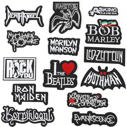 Black White English Letter Slogan Badge Embroidered Iron on Patches Fabric Sticker for Clothes Bag