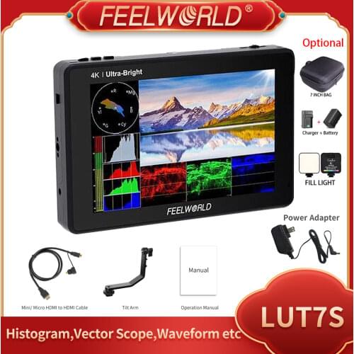 FEELWORLD LUT7S 7 inch 2200nits 3G SDI 4K HDMI Touch Screen 3D LUT Field Monitor Full HD 1920x1200 IPS Monitor for DSLR Cameras