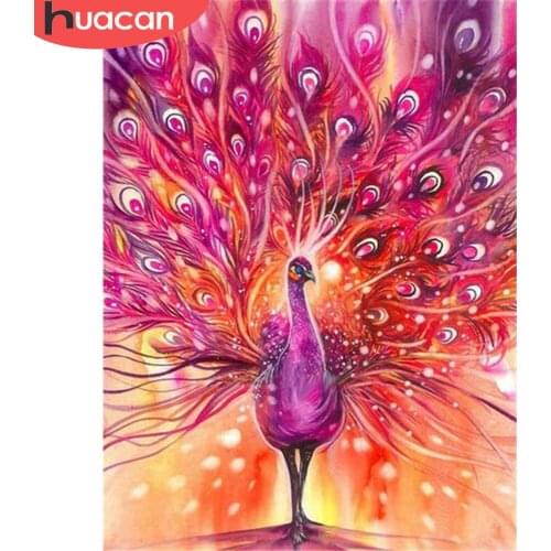 HUACAN 5D DIY Diamond Embroidery Peacock Full Drill Square Diamond Painting Animal Mosaic Picture Of Rhinestone Handmade Gift