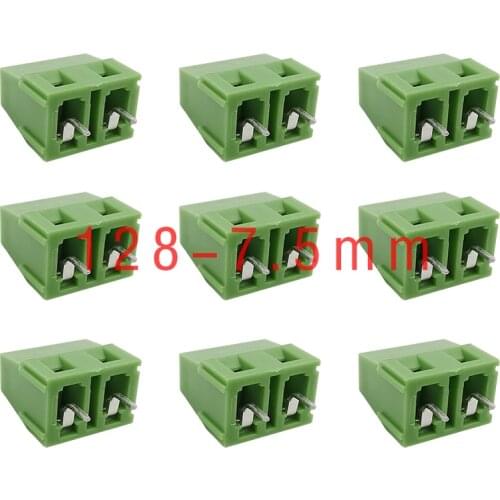 KF128-7.5-2P PCB Screw Terminal Blocks Conenctor 7.5mm Pitch 2Pin Straight Pin PCB Screw Terminal Block Connector 300V/10A Green