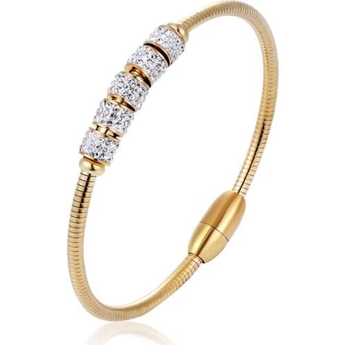 Beautiful 5 Rotating Shiny Zircon Bangle Stainless Steel Gold Plating Jewelry For Women Wedding Birthday Love Gift