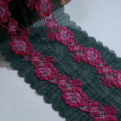 2Yards 17CM Width Hot Red Floral Embroidery Elastic Stretch Lace Trim Green For Bra Lingerie Sewing Underwear Fabric Accessories