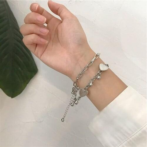 Fashion Bracelet Metal Heart Pendant Style Cool Jewelry Double Layered Linked Chain Travel Souvenirs Gift for Girl Women