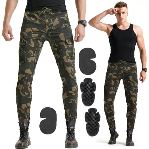 Mens Motorcycle stylish Riding Camouflage Jeans Biker slim casual pants with Breathable protector super WF-06