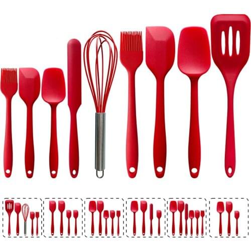 Wholesale Set of 5pcs Red FDA Silicone Spatulas Basting Brush Whisk Kitchen Utensils Cookware, Bakeware Set-002