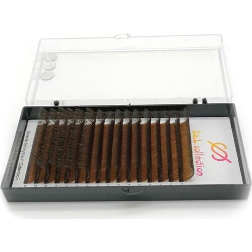 16lines 0.07 C D False Eyelashes Individual Eyelash Extension Color Fake Eye Lashes Mink Eyelash Extension 100% real Light Brown