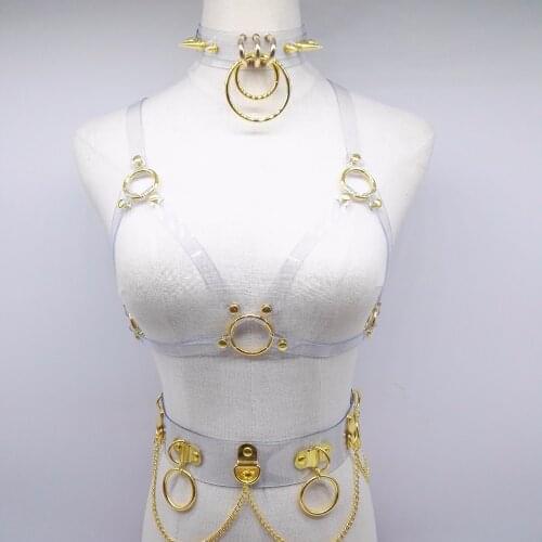 New Fashion Sexy Harajuku Handmade Choker harness punk Collar belt Necklace Spikes and Chain torques club party two layers set