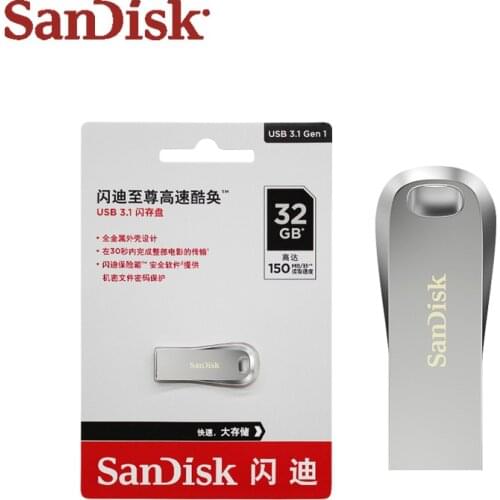 Original SanDisk Ultra Luxe USB 3.1 Flash Drive 16GB 32GB 64GB 128GB Metal Pendrive Memory Stick U Disk With Free Lanyard