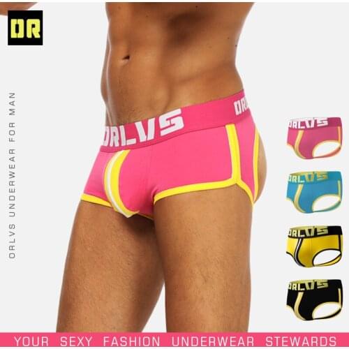 ORLVS Sexy Underwear Bikini Briefs Mens Double D G-string Thongs Cotton Fashion Jockstraps Gay Underpants Tanga Hombre OR163