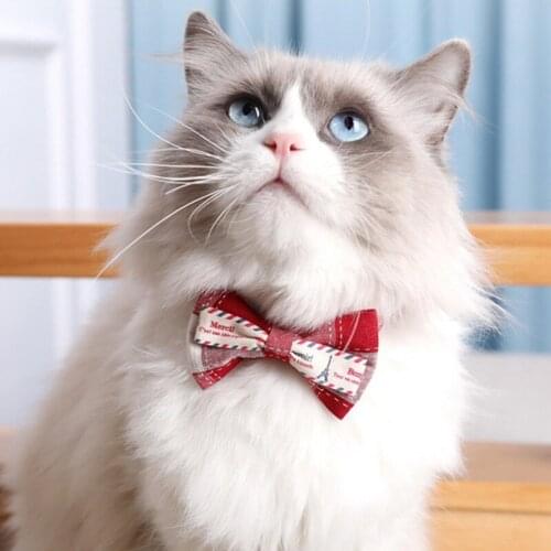 Pet Collar Birthday Party Lattice Bow Tie Collar With Bell polyester Plaid Pattern Necktie For Cat Puppy Kitty Pet Supplies