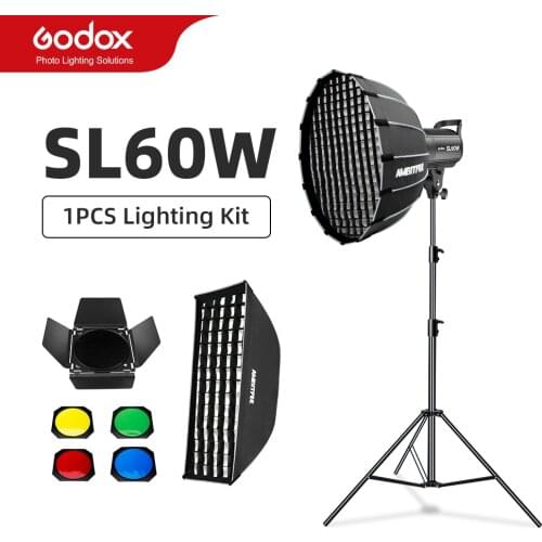 Godox LED Video Light SL-60W SL60W 5600K White Video Light Continuous Light + 60cm Honeycomb Grid Softbox + 2.8m Light Stand Kit