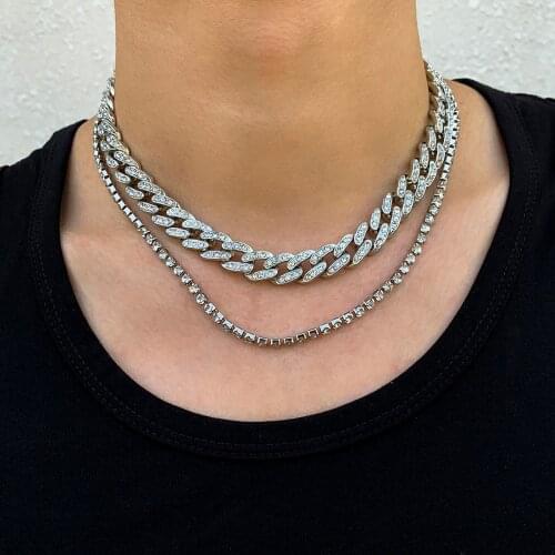 SHIXIN Hiphop Iced Out Rhinestone Chain Choker Necklace Colar for Women/Men Layered Pearl/Crystal Necklace Cuban Link Chain Neck