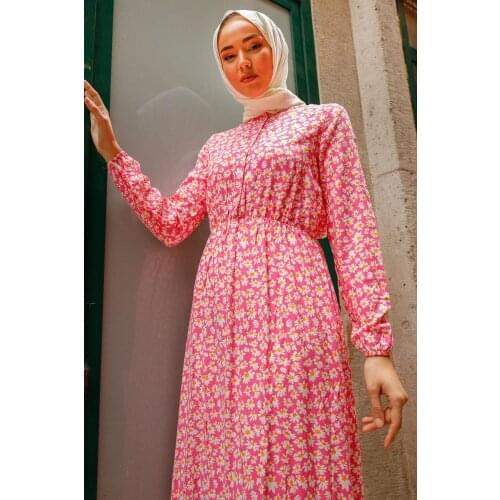 Daisy Leaf Pattern Woven Dress Turkey Muslim Fashion Hijab Islam Clothing Dubai Istanbulstyles Istanbul 2021