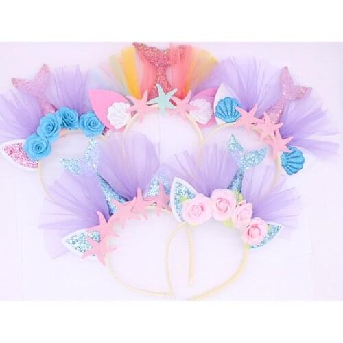 Little Mermaid Party Crown Headband Mermaid Tail Hat Photo Props for Girl Birthday Party Mermaid Hair Clip Hair Accessories