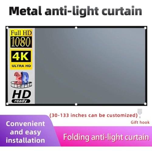 VEIDADZ 16:9 Projector Matel Anti-Light Curtain 133 120 110 Inches Home Outdoor Office Portable 3D HD Projection Screen