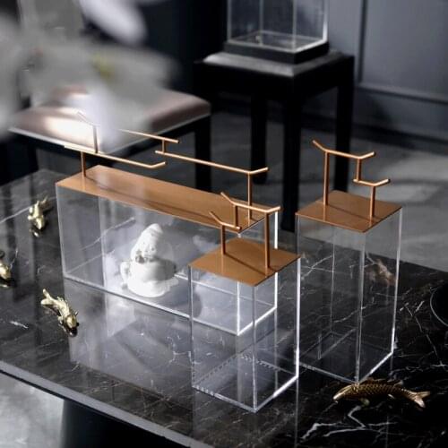 With Golden Metal Cover Transparent Acrylic Storage Box Jewelry Box For Home Hotel Furnishings Soft Decor Accessories
