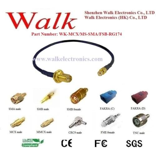 MCX male straight SMA female rg174 cable, MCX SMA cable, gps antenna cable