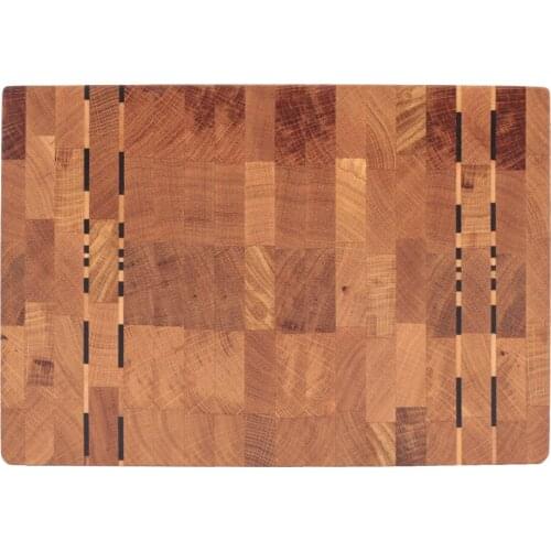 Soandora End Grain Cutting Board Oak, Two Short Edge Wenge Maple Stripe Pattern