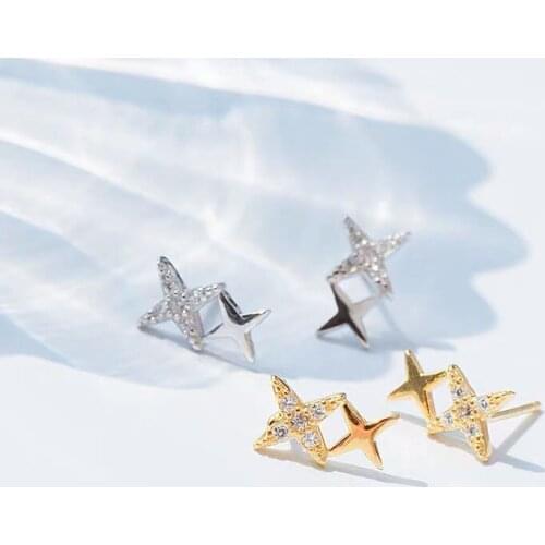 Silver Color Stud Earring For Women With Zircon Double Layer Star Temperament Minimalist Fashion Office Female Kpop Jewelry Gift