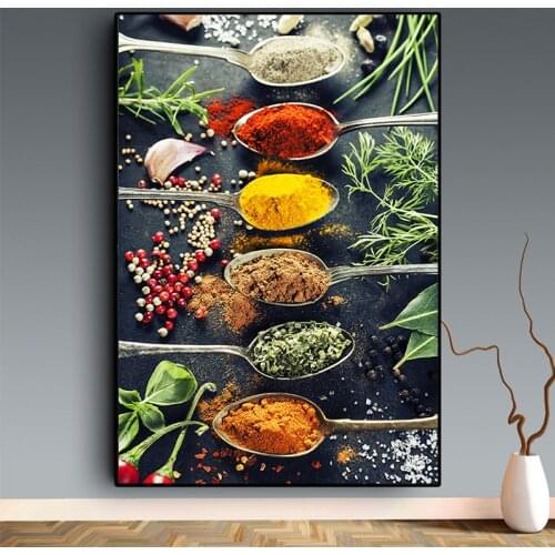 Modern Kitchen Mix Herb and Spices Oil Painting on Canvas Painting Posters and Prints Wall Art Pictures for Restaurant