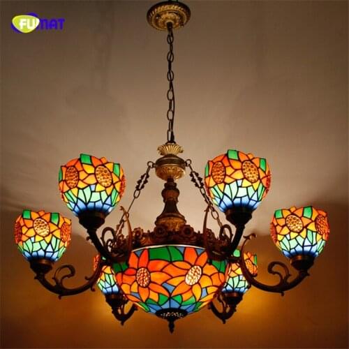 FUMAT Sunflower Shade Glass Lampshade Pendant Lights Tiffany Stained Glass Lights For Living Room European Classic Lightings