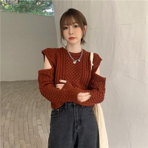 Fashion Brand Autumn Winter Loose Woman Sweaters Hollow Out Pullovers O-neck Knitted Casual Style Korean Clothes Crop Top New