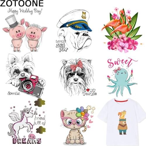 ZOTOONE Cute Animal Patch Cat Flamingo Stickers Iron on Transfers for Clothes T-shirt Diy Accessory Appliques Heat Transfer F1