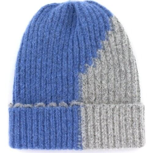 Splice Contrast Color Knitting WomenS Winter Hat Keep Warm Tide Fashion Crimping Personality Beanie Hat Adult Cap