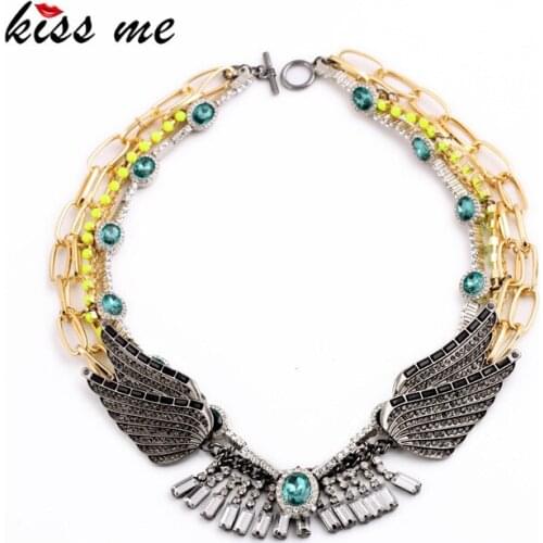 KISS ME Exaggerated layered Necklace Indian Jewelry Fashion Wings Collares Vintage Women Necklace