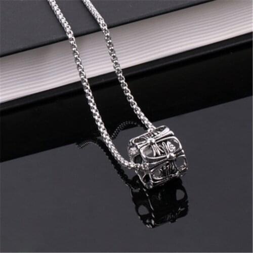 Vintage silver cross net red with geometric ring hollow metal ring pendant female European and American Taigang necklace