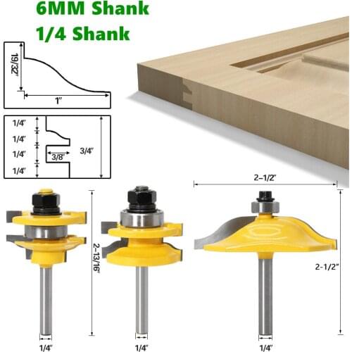 1pcs 1/4" 6mm Rail and Stile Router Bit Set Door Window Woodworking Knife Tenon Cutter for Wood Milling Machine Tools