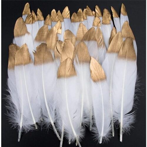 10pcs/lot Gold Dipped Natural Goose Feather for Crafts White Feathers For Jewelry Making Plume Decor Wedding Feathers Decoration
