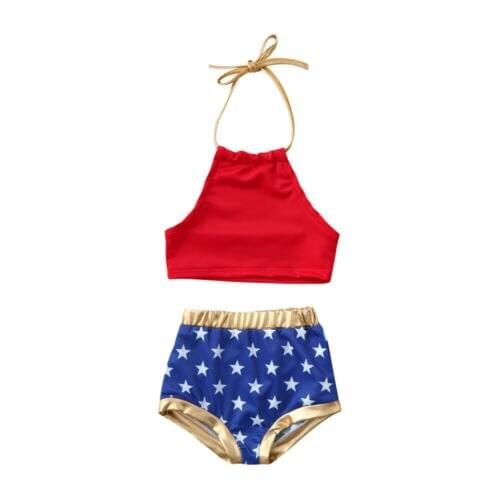 UK 2PCS Summer Kids Baby Girl 4th of July Bikini Swimwear Swimsuit Bathing Suit