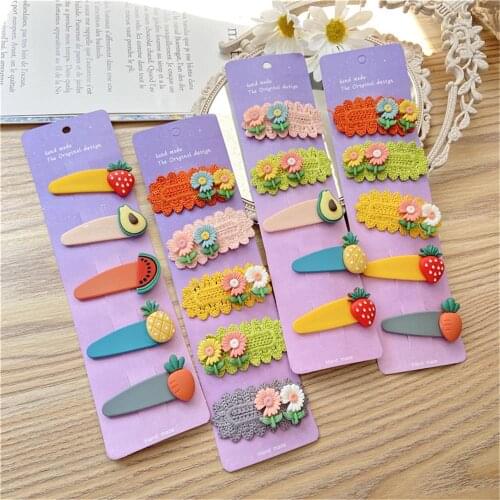 5Pcs/Lot Cute Cartoon Fruit Flower Hairpins Sweet Children Hair Clips Barrettes Lovely Gift Hair Clips Kids Hair Accessories