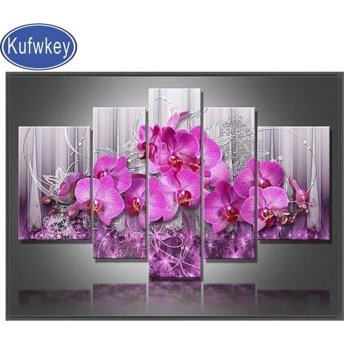 5d Diy Diamond Painting Orchid Fflower Cross Stitch Full Square Round Diamond Mosaic diy Diamond Embroidery Butterfly Orchid 5pc