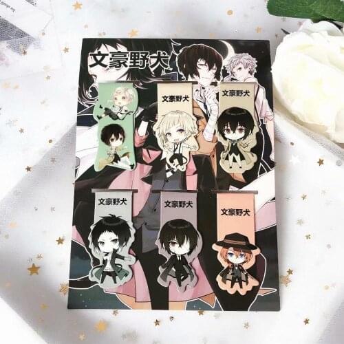 6pcs/set Bungou Stray Dogs Anime Magnetic Bookmark Magnet Bookmark Child Student Kawaii Gift Bookmarks Office Stationery