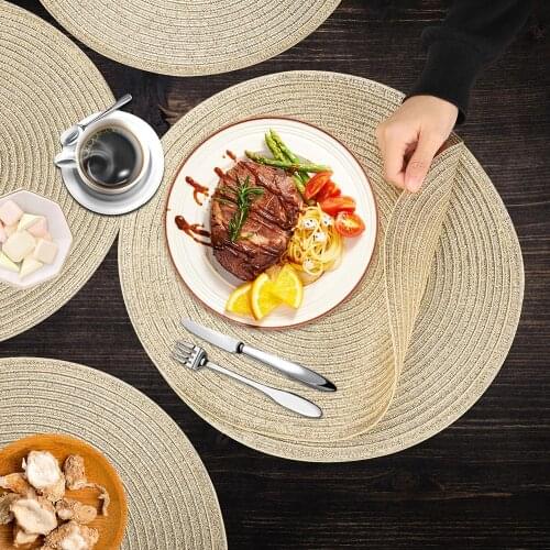 6Pcs/Set Round Braided Placemats Washable Kitchen Table Placemats for Home Wedding Party 38/32CM Gold/Beige/Sliver/Gray/Colorful