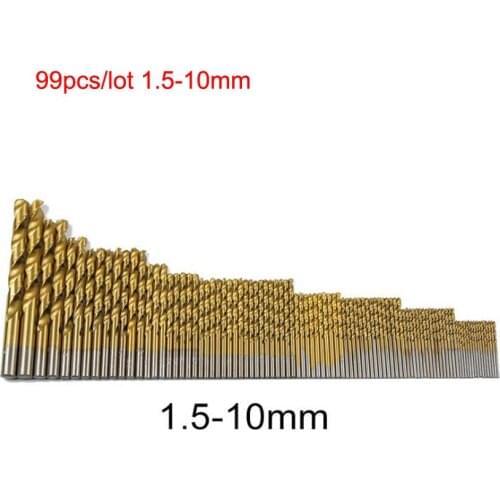 99pcs 1.5mm-10mm Titanium HSS Drill Bits Coated Stainless Steel HSS High Speed Drill Bit Set For Electrical Dril