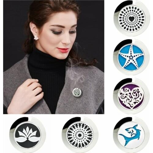 More options 20mm 316L Stainless Steel Aromatherapy Locket Perfume Brooch Diffuser Locket Brooch Free 10Pads