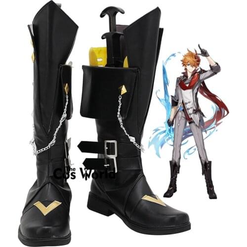 Genshin Impact Liyue Harbor Tartaglia Games Customize Cosplay Low Heels Shoes Boots