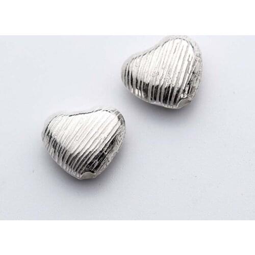 925 Sterling Silver Diagonal Carved Heart Spacer Beads 13x12mm Romantic Women Men Silver Charms Beads DIY Jewelry Make Materials